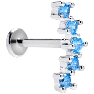 16 Gauge 5/16 Blue CZ Gem Internally Threaded Luxe Arch Labret Tragus
