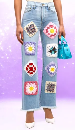 8 Squares of  Denim Crochet Jeans