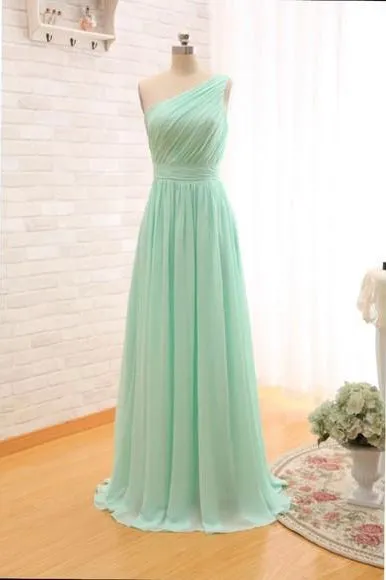 A Line Sweetheart V-neck Floor Length Sleeveless Long Chiffon Bridesmaid Dresses with Ruffles OHS124