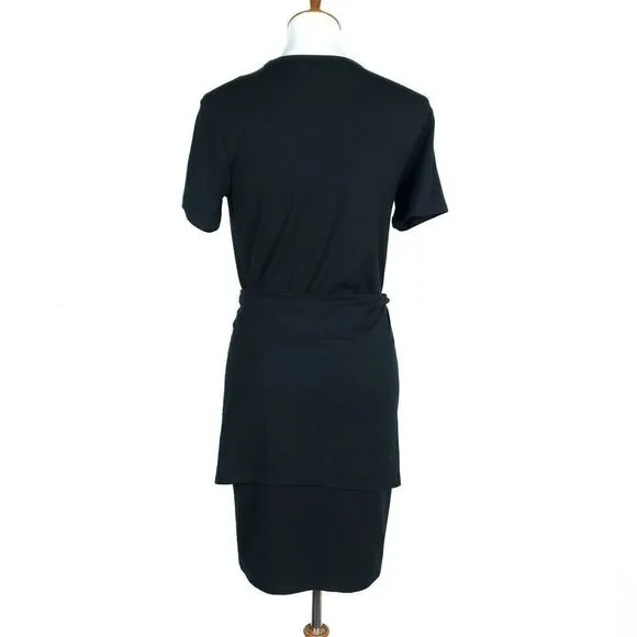Aritzia Wilfred Free Bair Tie Wrap Dress Small Black Knit Short Sleeve Crew Mini