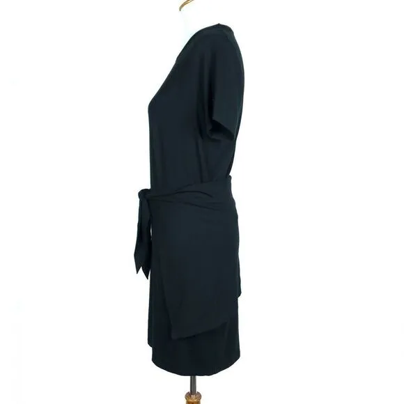 Aritzia Wilfred Free Bair Tie Wrap Dress Small Black Knit Short Sleeve Crew Mini