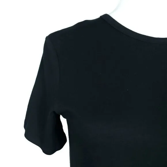 Aritzia Wilfred Free Bair Tie Wrap Dress Small Black Knit Short Sleeve Crew Mini