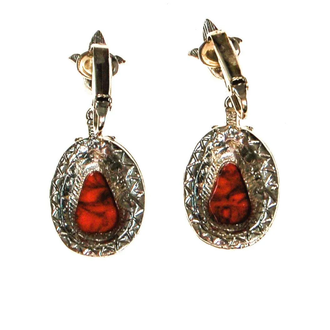 Art Mode Dangling Red Coral Earrings