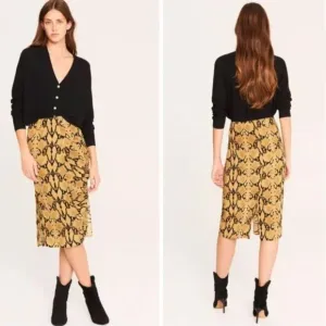BA&amp;SH Jupe Carry Midi Skirt, Slit, Ruched, Snakeskin, Size 2 (8/M)