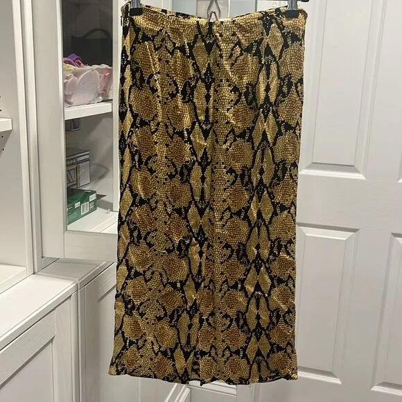 BA&amp;SH Jupe Carry Midi Skirt, Slit, Ruched, Snakeskin, Size 2 (8/M)