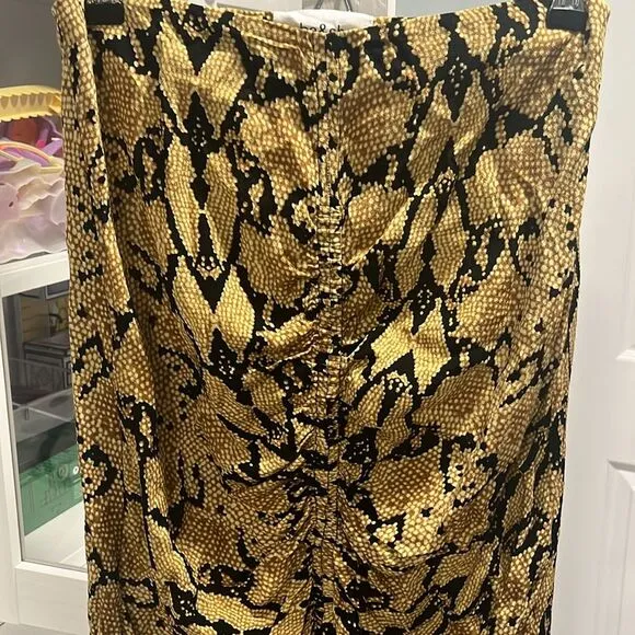 BA&amp;SH Jupe Carry Midi Skirt, Slit, Ruched, Snakeskin, Size 2 (8/M)