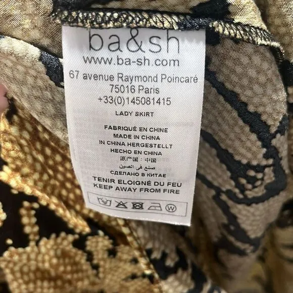 BA&amp;SH Jupe Carry Midi Skirt, Slit, Ruched, Snakeskin, Size 2 (8/M)