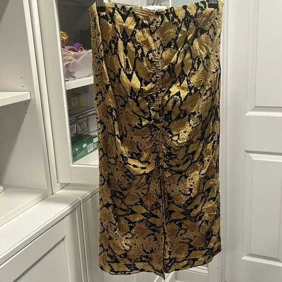 BA&amp;SH Jupe Carry Midi Skirt, Slit, Ruched, Snakeskin, Size 2 (8/M)