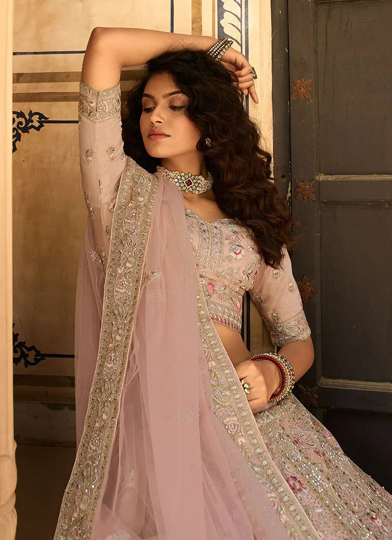 Baby Pink Organza Multi Embroidered Designer Lehenga Choli