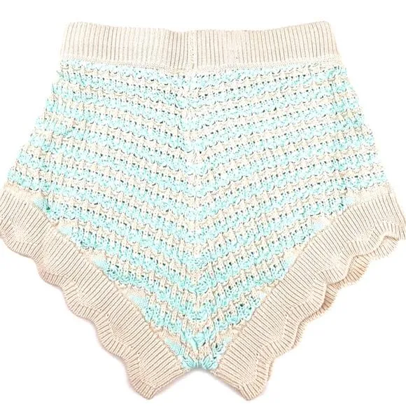 BB Dakota Steve Madden High Waist Blue &amp; Cream Crochet Shorts Medium NWT
