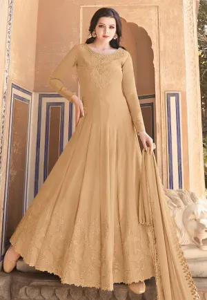 Beige Golden Designer Embroidered Anarkali Suit