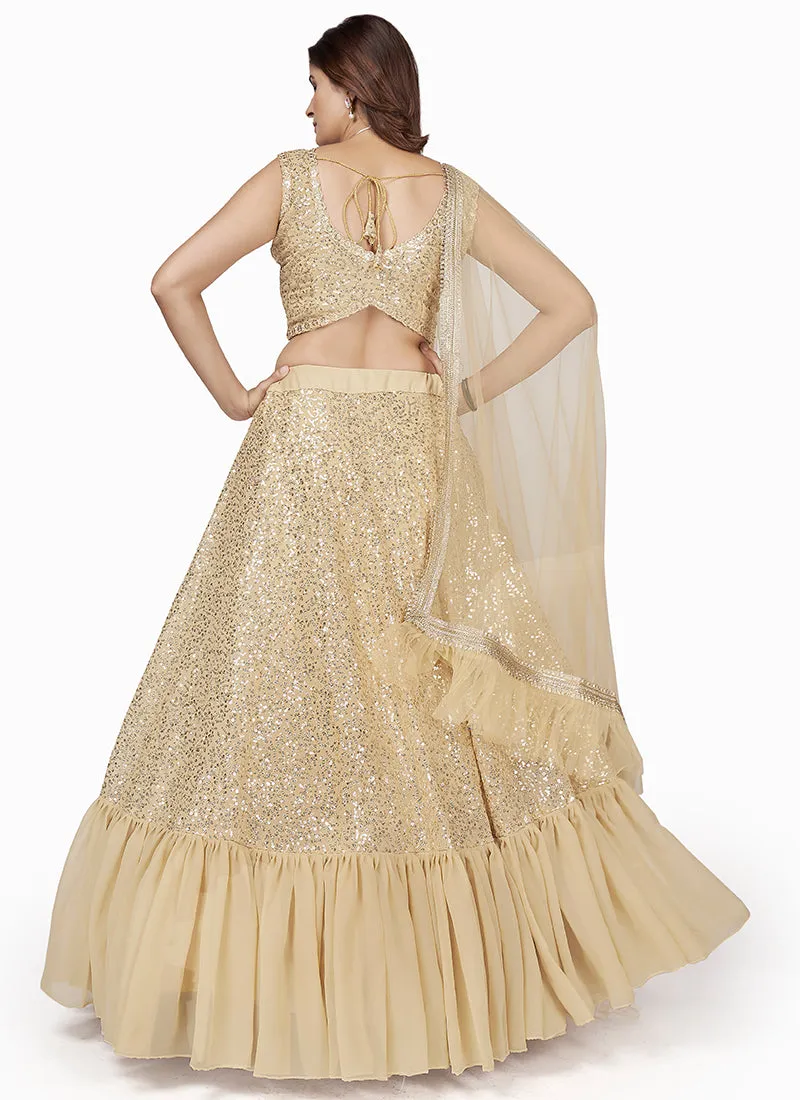 Beige Sequence Embroidery Wedding Lehenga Choli