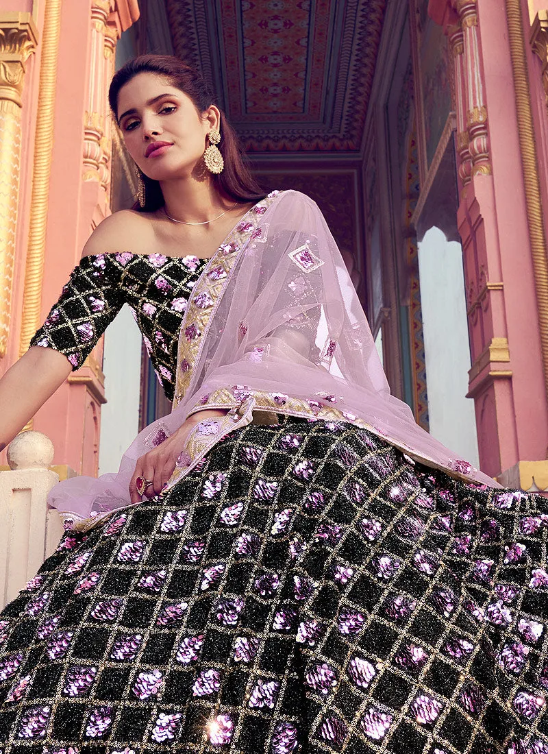Black And Pink Sequence Embroidered Lehenga Choli