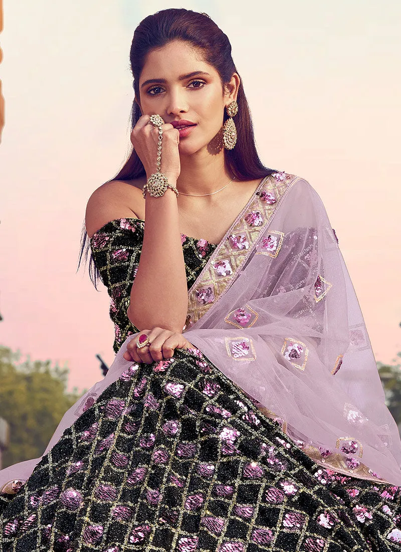 Black And Pink Sequence Embroidered Lehenga Choli