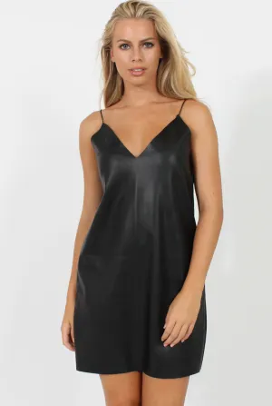 Black Faux Leather Cami Dress - Monica