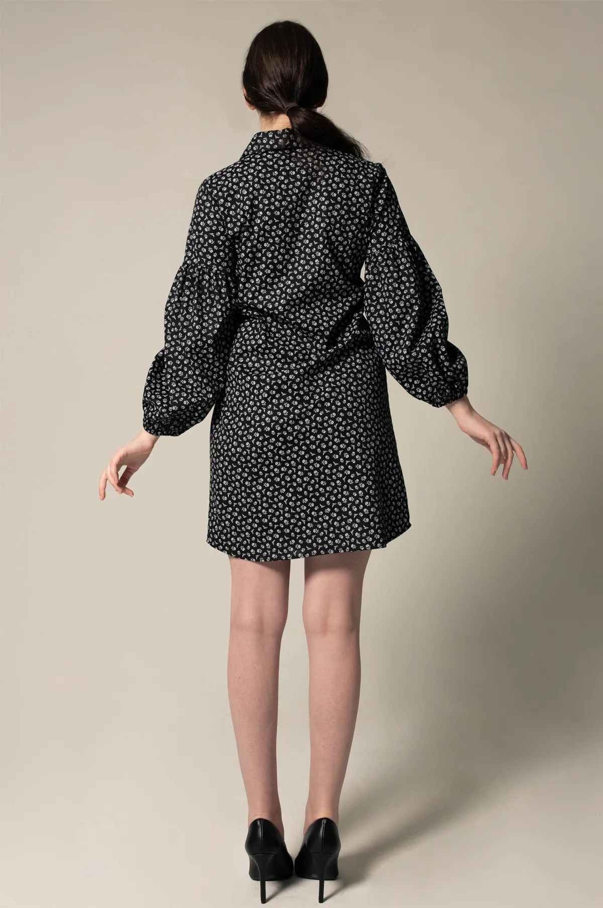 Black Floral Dress in Italian Cotton