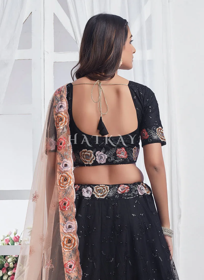 Black Multi Floral Embroidery Lehenga Choli