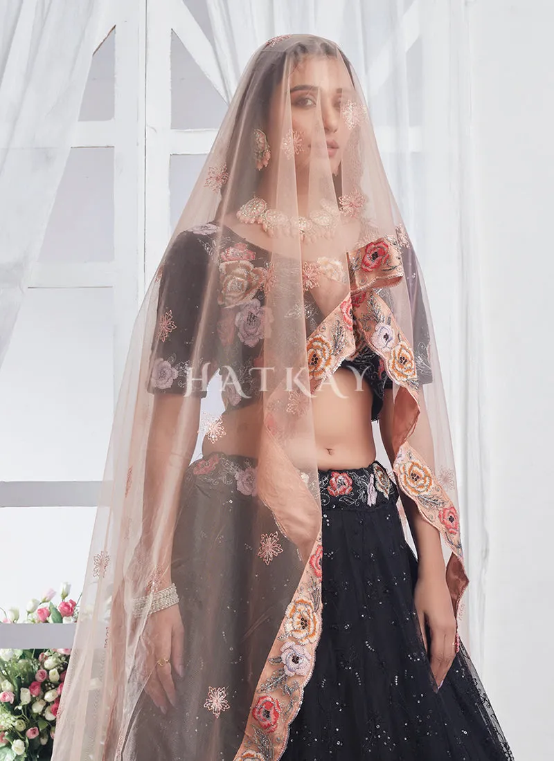 Black Multi Floral Embroidery Lehenga Choli