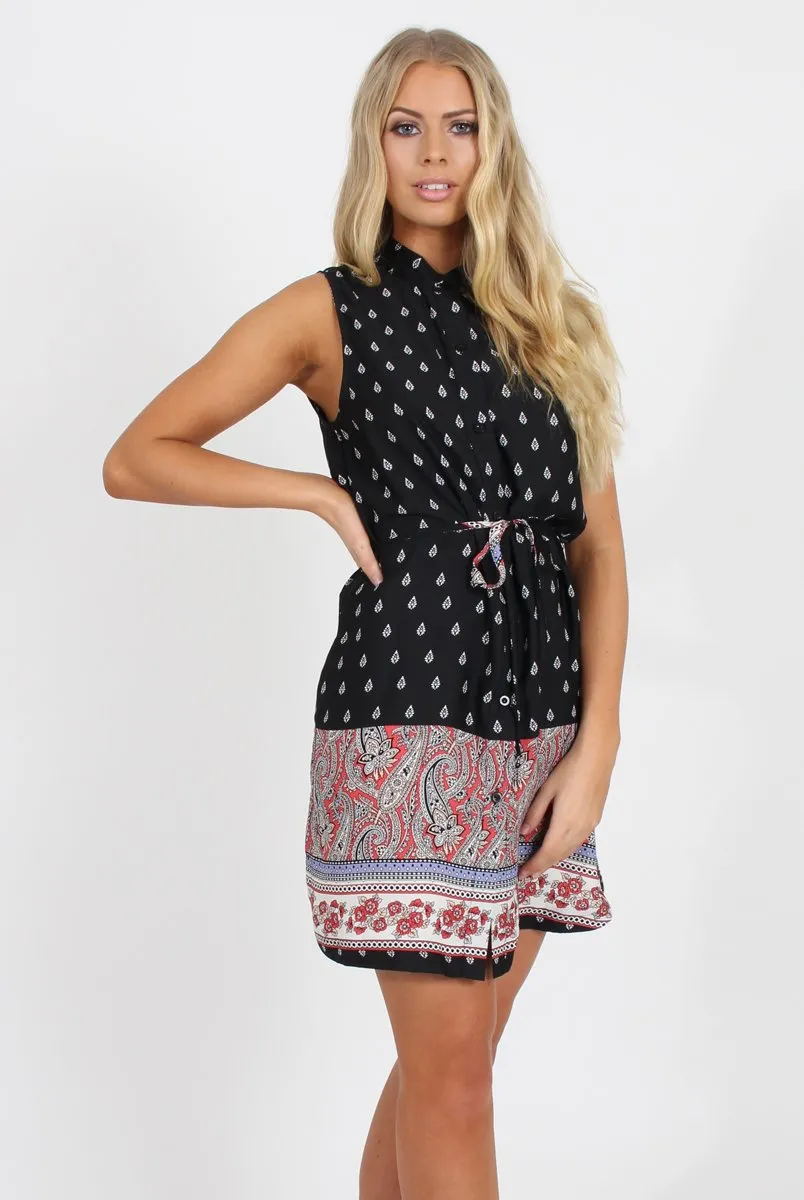 Black Print Sleeveless Shirt - Britanny