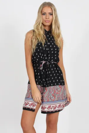Black Print Sleeveless Shirt - Britanny