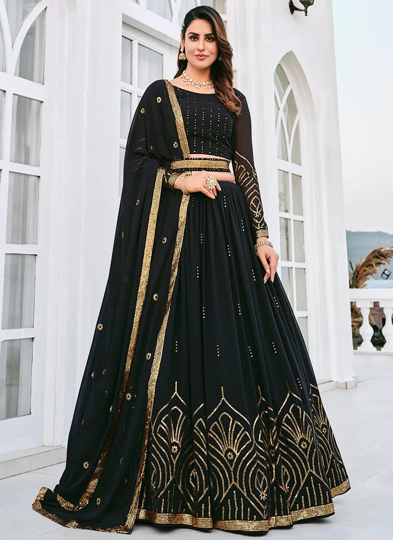Black Sequence Embroidery Georgette Lehenga Choli