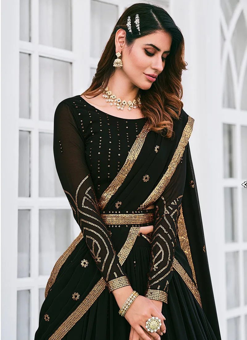 Black Sequence Embroidery Georgette Lehenga Choli