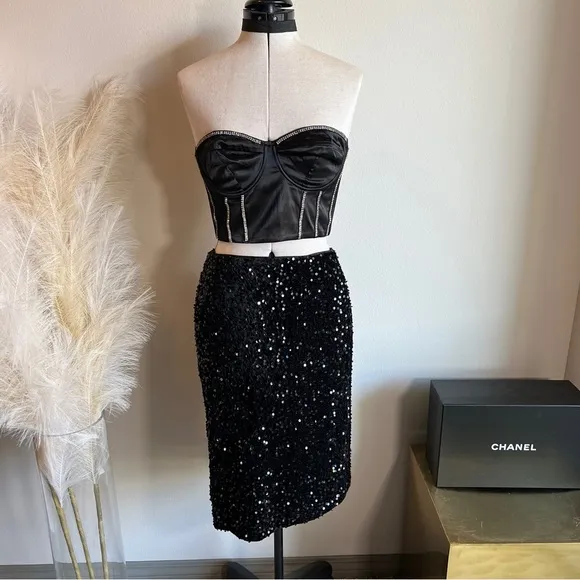 Black Sequin Pencil Skirt