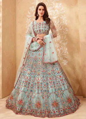 Blue Multi Embroidered Designer Weddinng Lehenga Choli