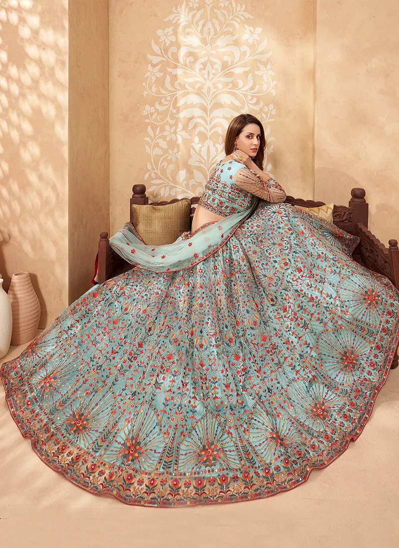 Blue Multi Embroidered Designer Weddinng Lehenga Choli
