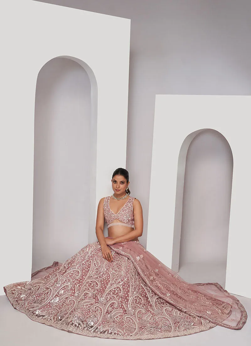 Blush Pink Thread And Sequence Embroidery Traditional Wedding Lehenga