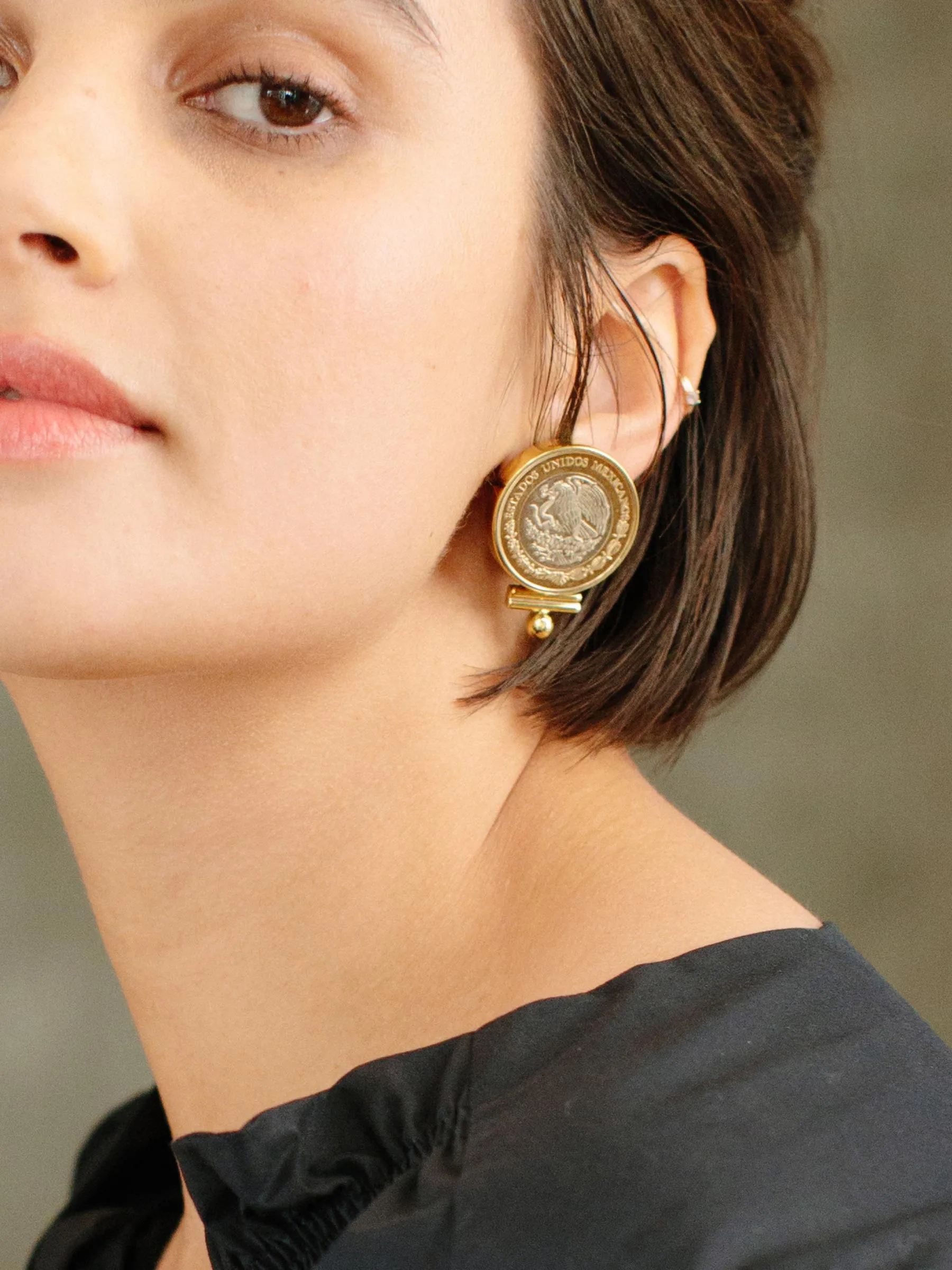 Brass Mexican Coin Earrings