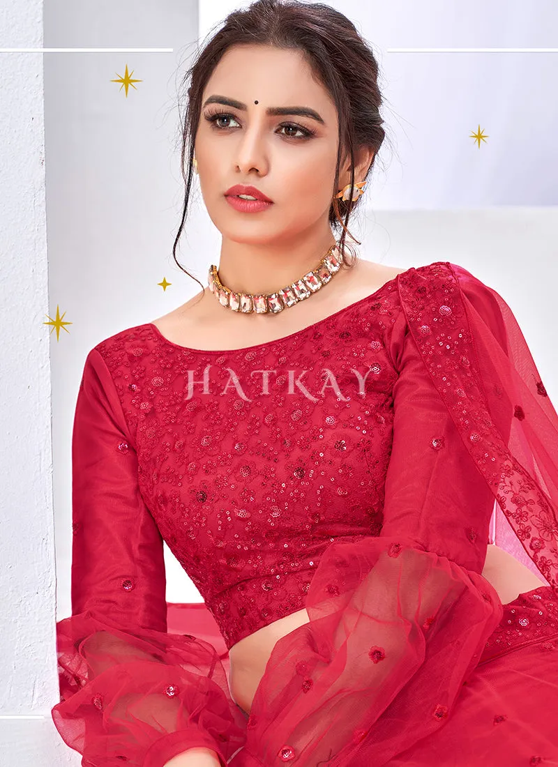 Bridal Red Sequence Embroidered Designer Lehenga Choli