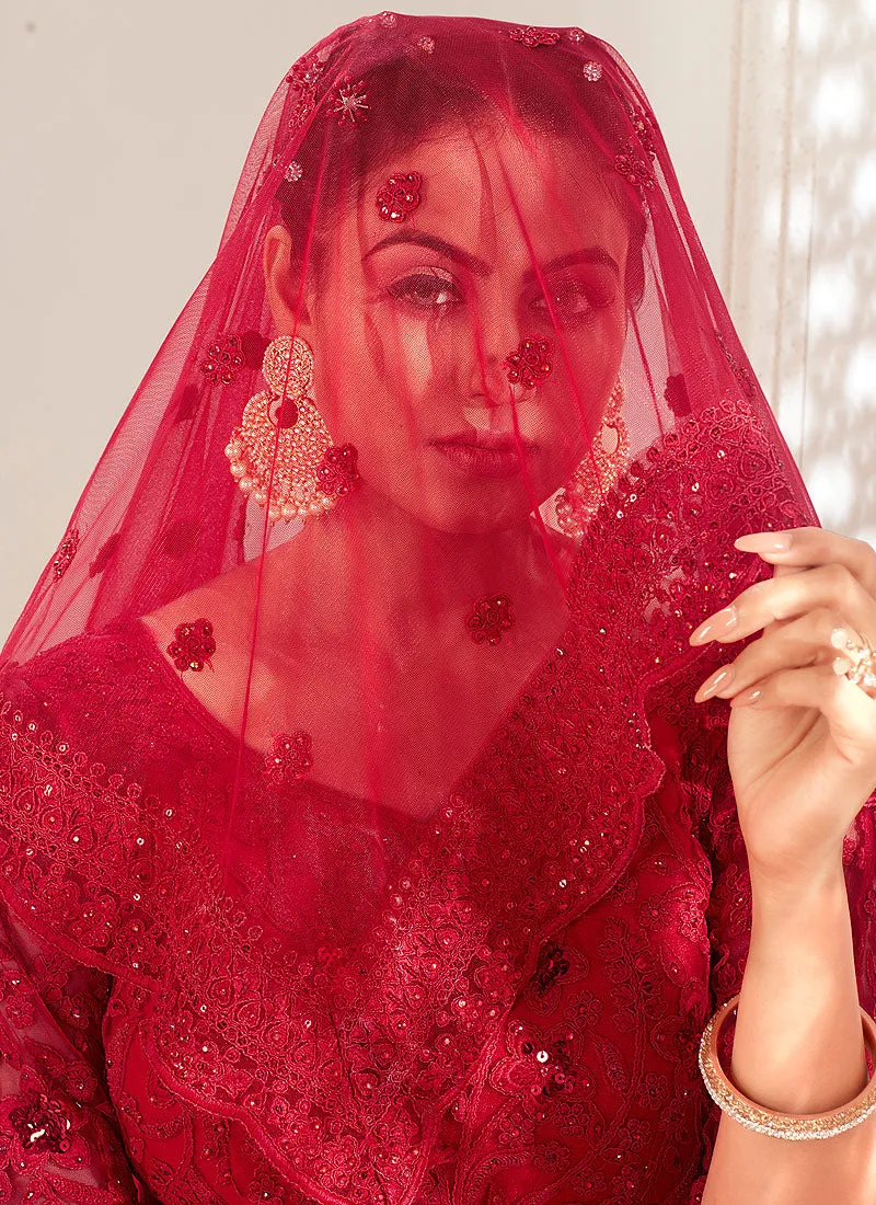 Bridal Red Sequence Embroidered Lehenga