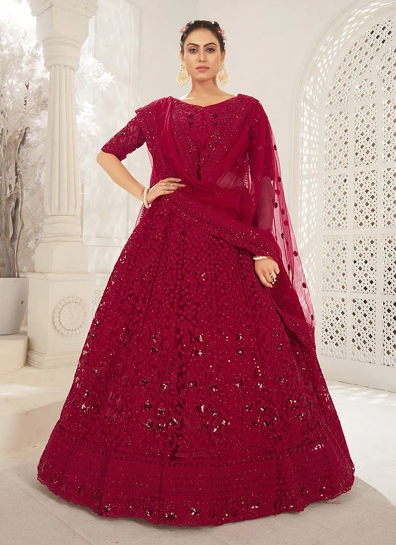 Bridal Red Sequence Embroidered Lehenga
