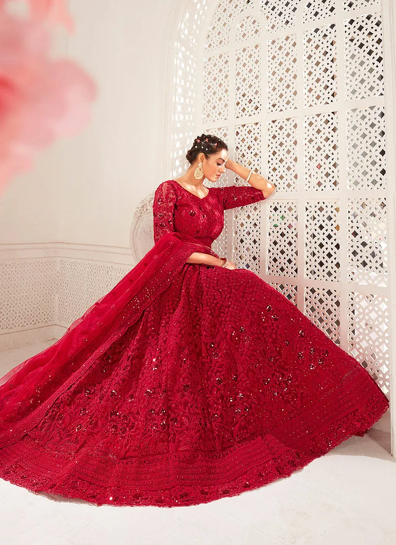 Bridal Red Sequence Embroidered Lehenga