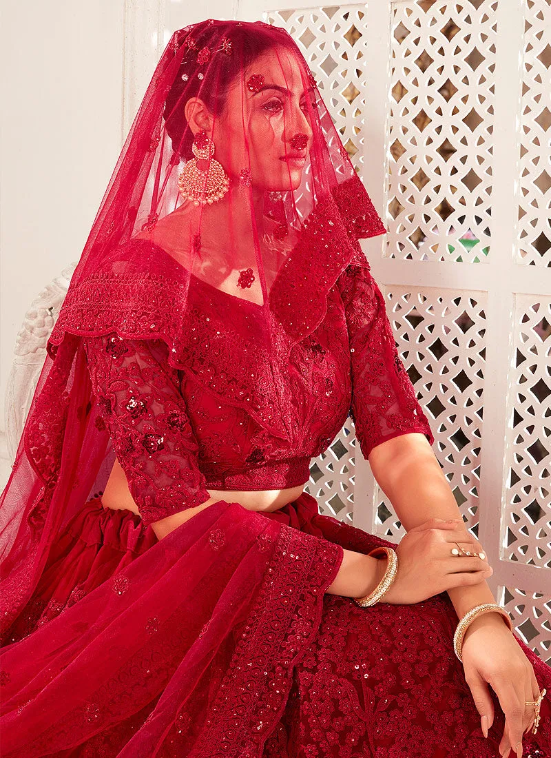 Bridal Red Sequence Embroidered Lehenga