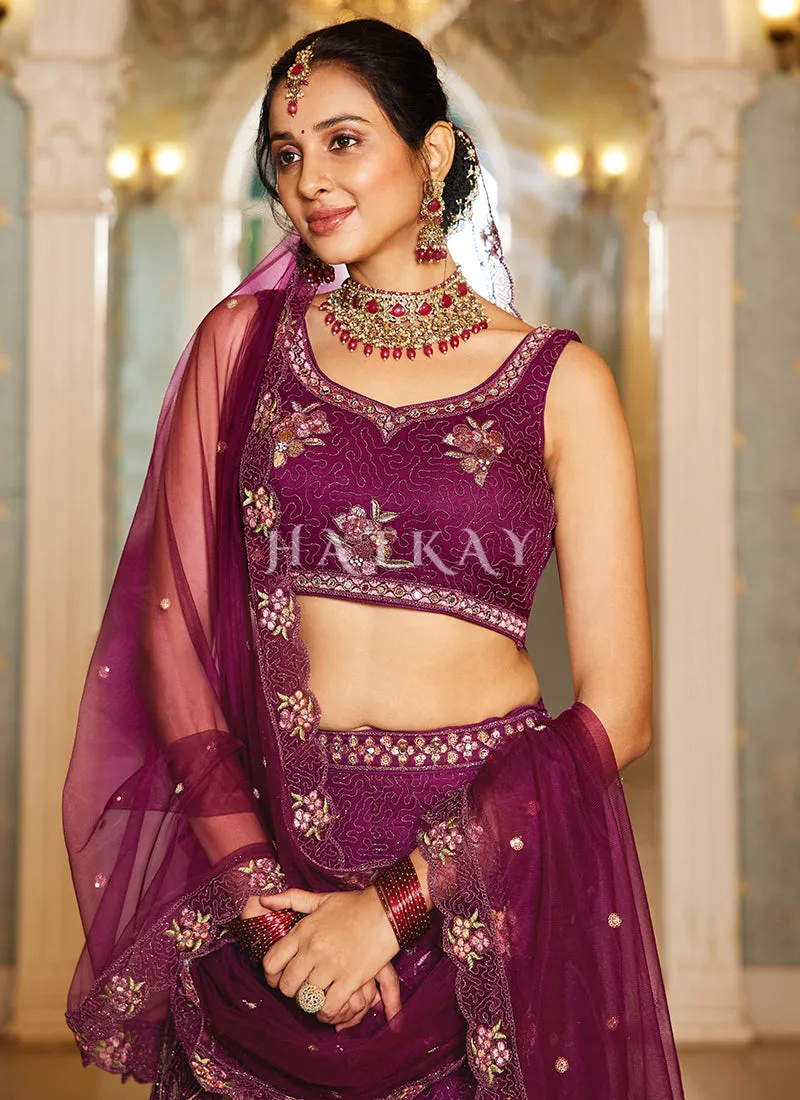 Burgundy Multi Embroidery Lehenga Choli