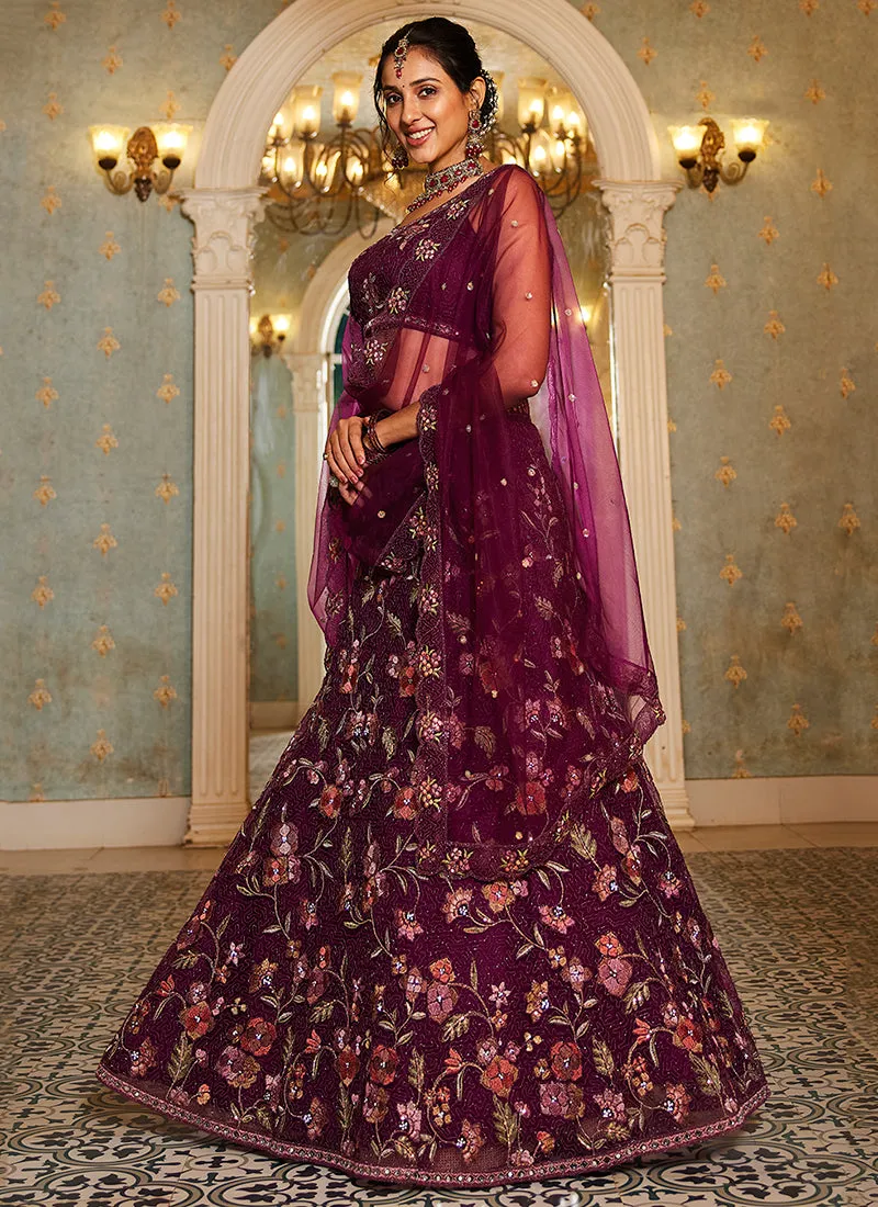 Burgundy Multi Embroidery Lehenga Choli