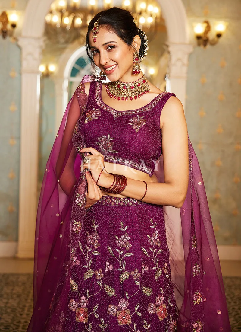 Burgundy Multi Embroidery Lehenga Choli