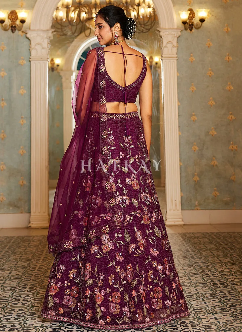 Burgundy Multi Embroidery Lehenga Choli