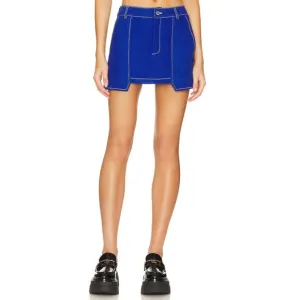 BY.DYLN Cooper Denim Mini Skirt Boxy Utility Contrast Stitch Cobalt Blue Small