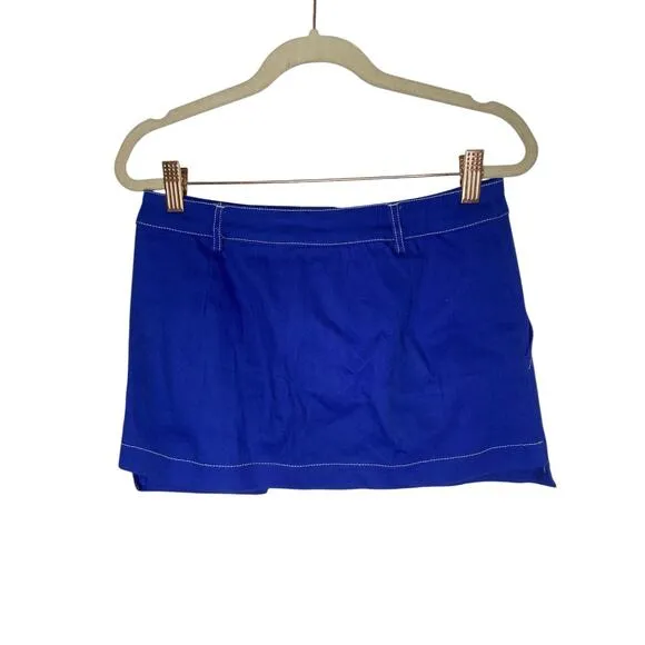 BY.DYLN Cooper Denim Mini Skirt Boxy Utility Contrast Stitch Cobalt Blue Small