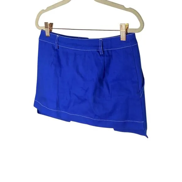 BY.DYLN Cooper Denim Mini Skirt Boxy Utility Contrast Stitch Cobalt Blue Small