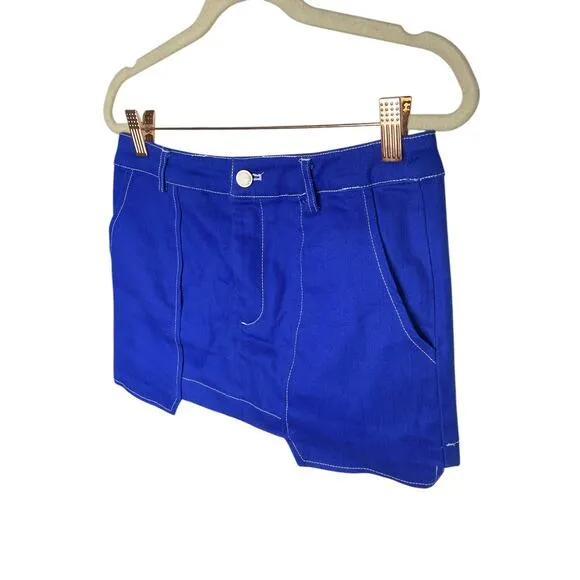 BY.DYLN Cooper Denim Mini Skirt Boxy Utility Contrast Stitch Cobalt Blue Small