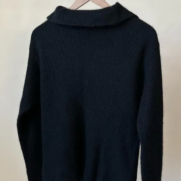 CHIC VINTAGE 90S Lambswool and Angora Fur Wool Knit Collared Sweater Black-M