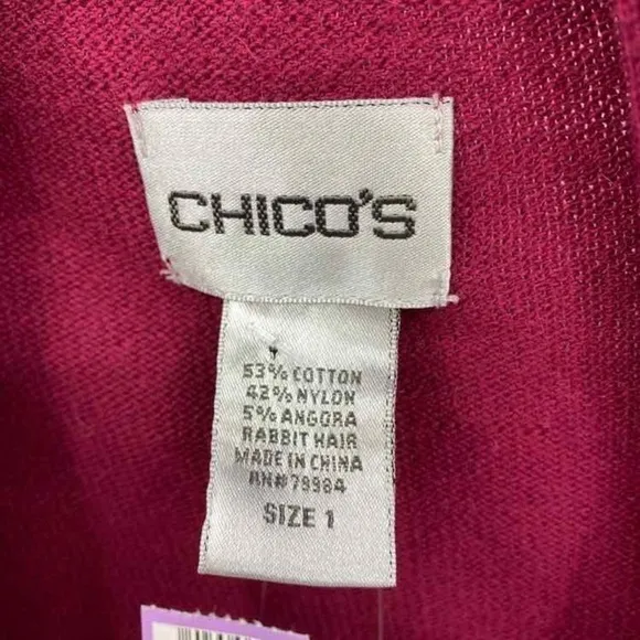 Chico's Size 1 US M Luxe Drape Cardigan Angola Rabbit Hair Red Short Sleeves