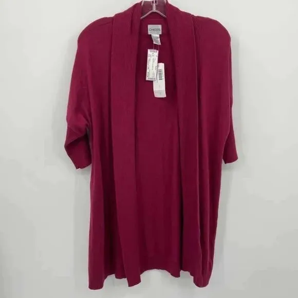 Chico's Size 1 US M Luxe Drape Cardigan Angola Rabbit Hair Red Short Sleeves