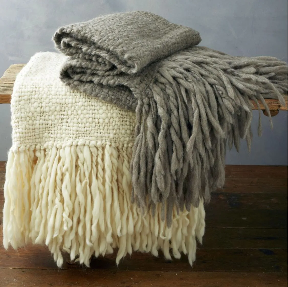 Chunky Knit Blanket - Flame Grey Wool Throw