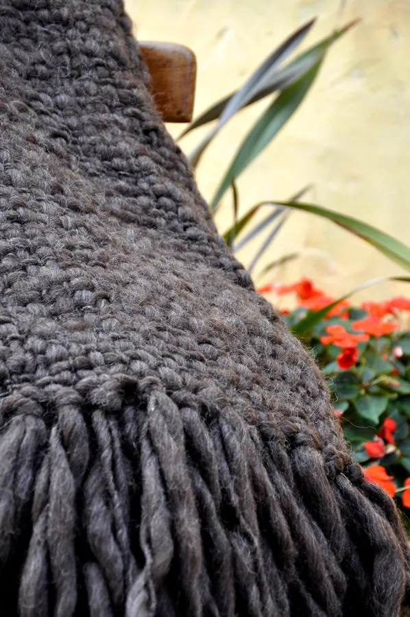Chunky Knit Blanket - Flame Grey Wool Throw