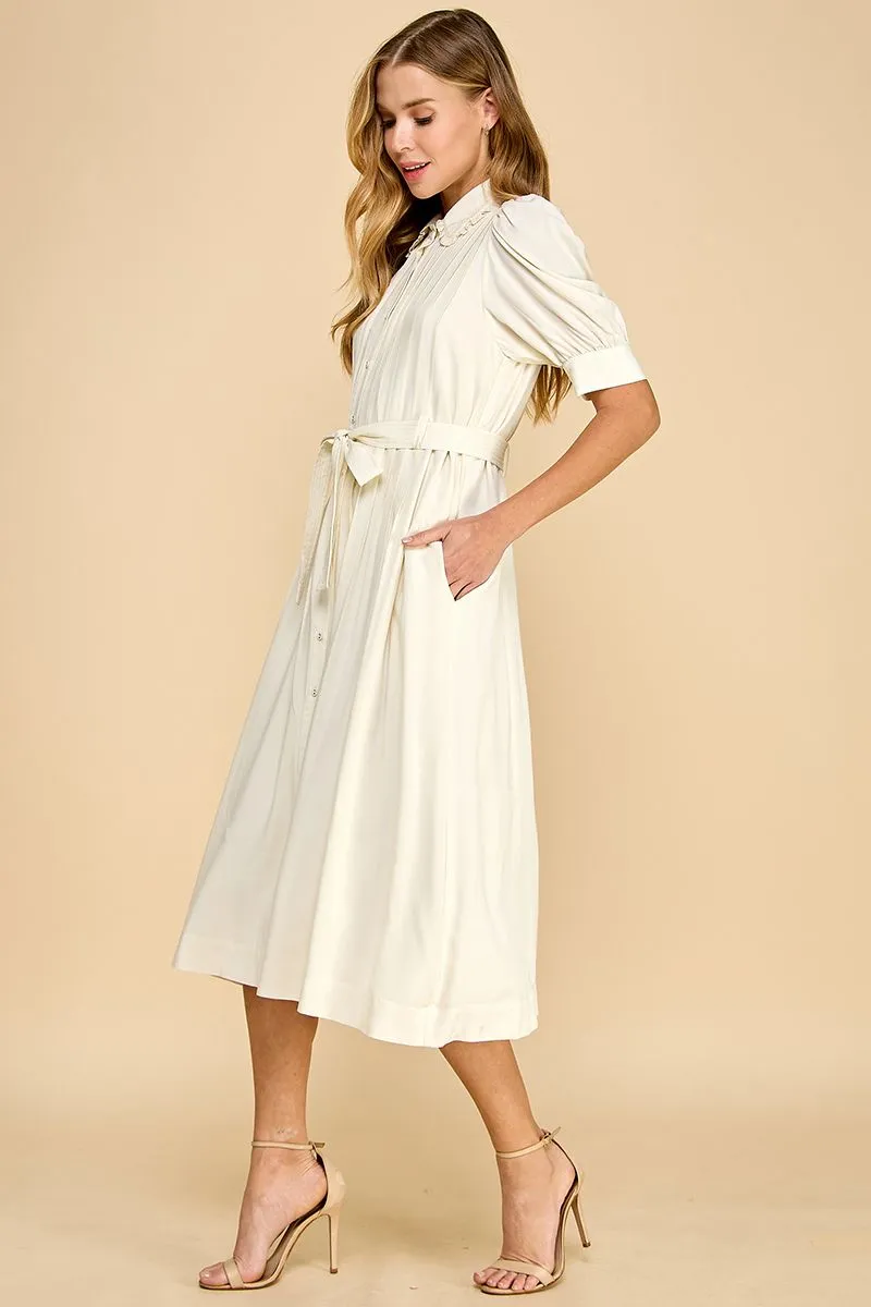 Cream Button Up Midi Dress